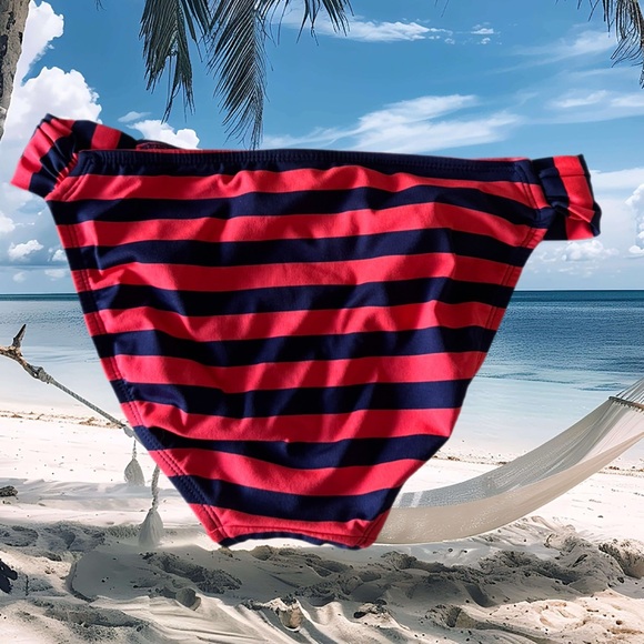 Navy & Orange Striped Bikini Bottom Size S - Picture 2 of 2